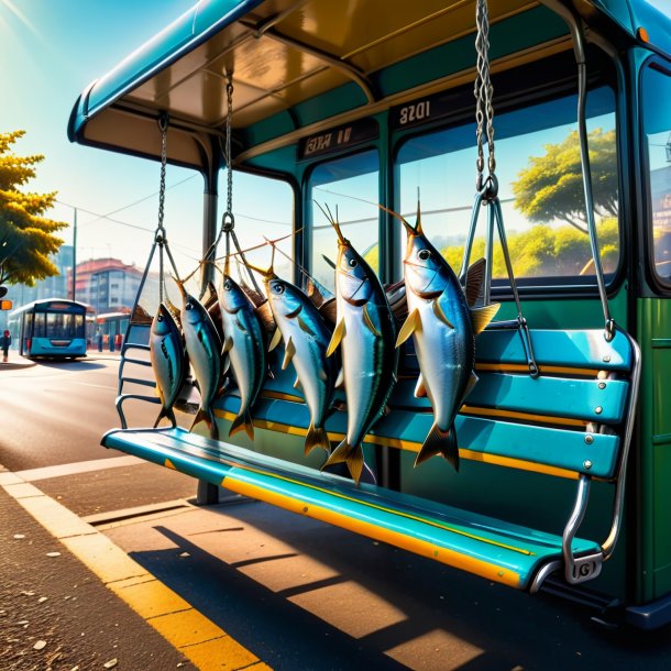 Picture of a swinging on a swing of a sardines on the bus stop