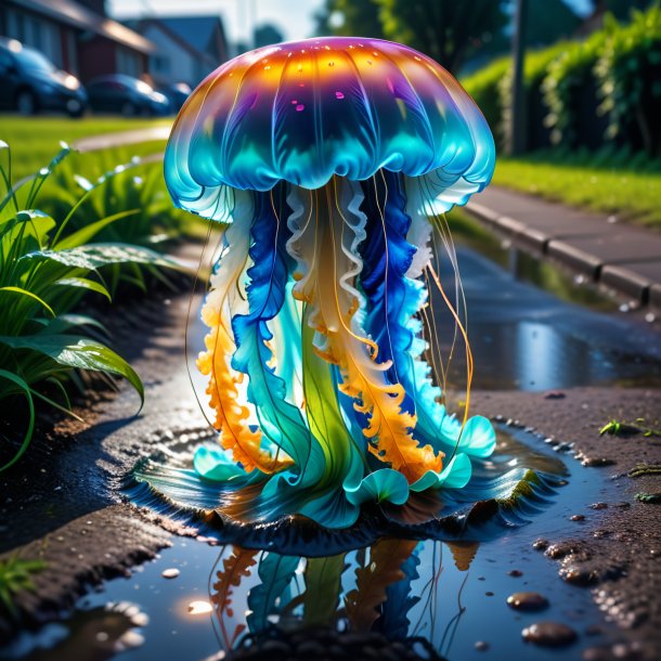 Image of a jellyfish in a trousers in the puddle