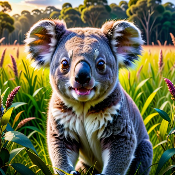 Photo of a threatening of a koala in the meadow