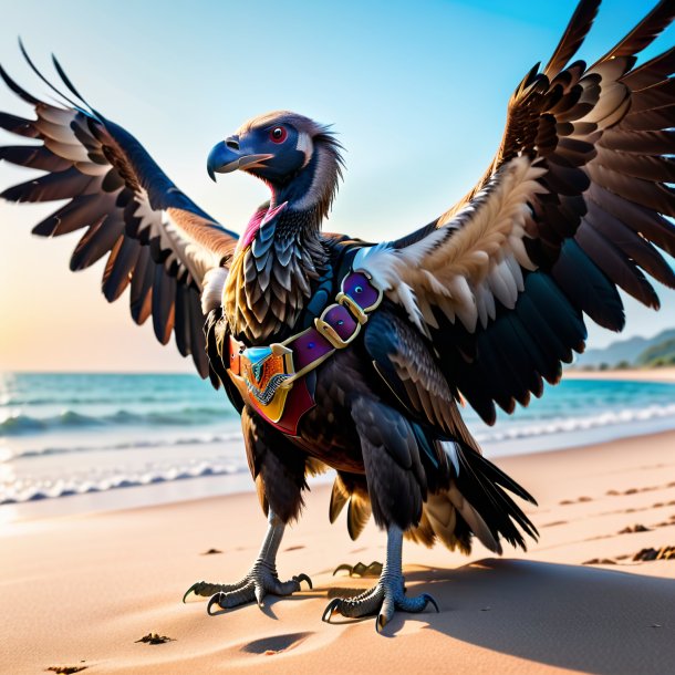 Foto de un buitre en un cinturón en la playa