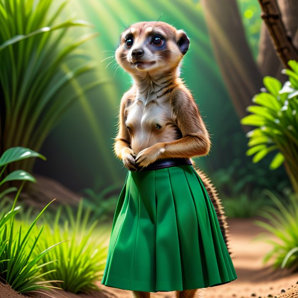 Image of a meerkat in a green skirt