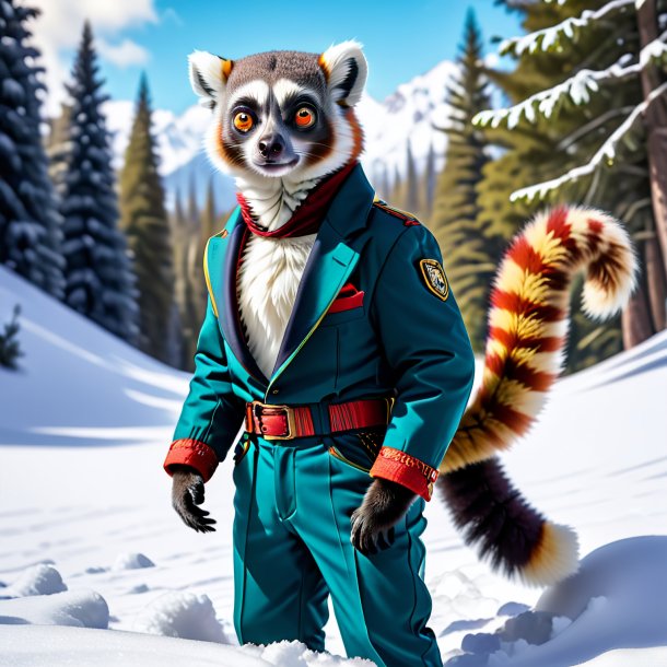 Image of a lemur in a trousers in the snow