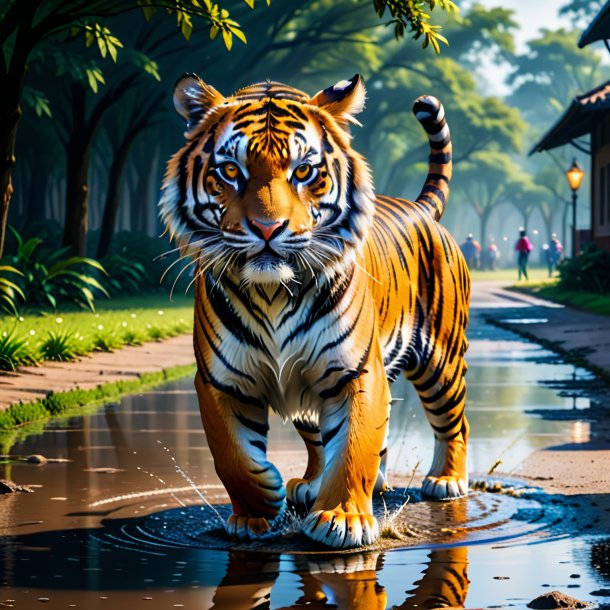 Foto de un baile de un tigre en el charco