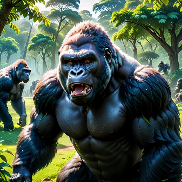 Photo of a threatening of a gorilla in the park