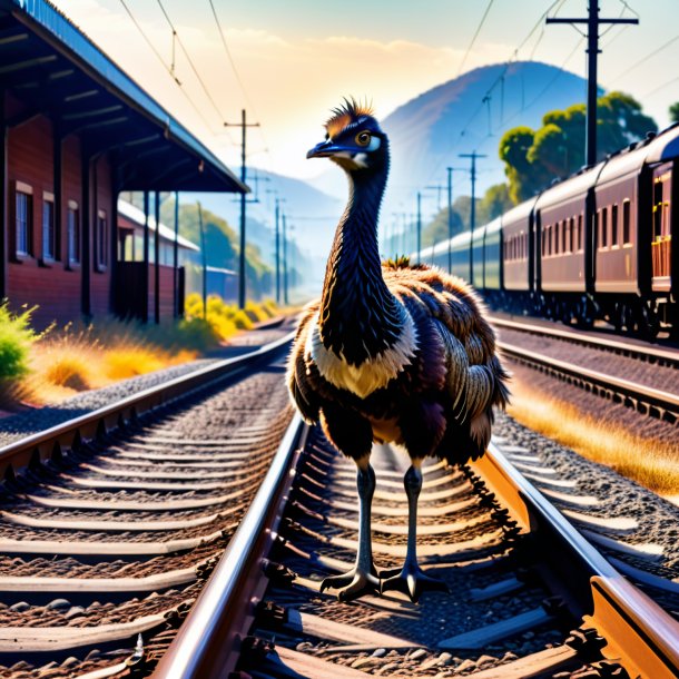 Image of a waiting of a emu on the railway tracks