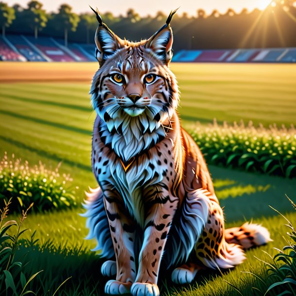 Illustration of a lynx in a dress on the field