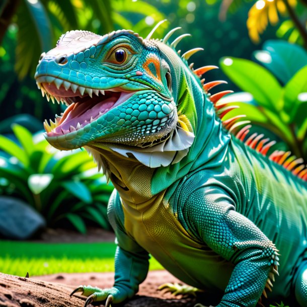 Photo of a smiling of a iguana in the park