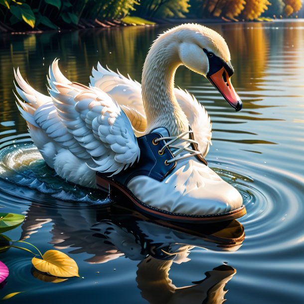 Imagen de un cisne en los zapatos en el agua