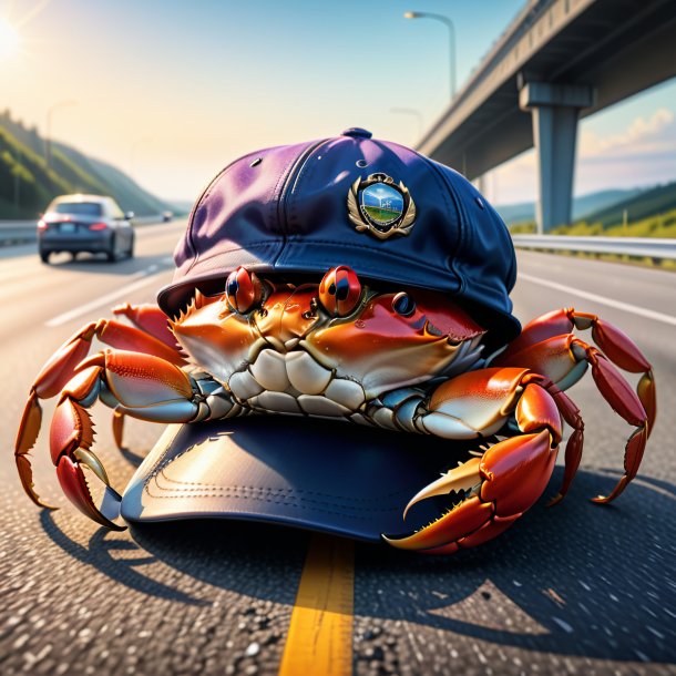 Drawing of a crab in a cap on the highway