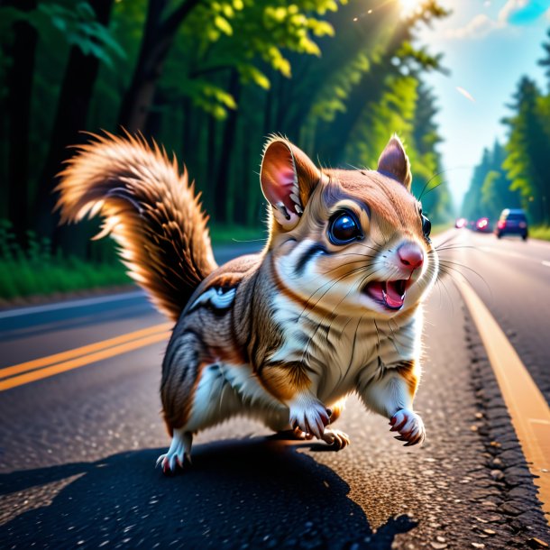 Pic of a crying of a flying squirrel on the road