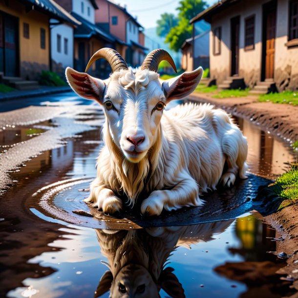 Photo d'un repos d'une chèvre dans la flaque