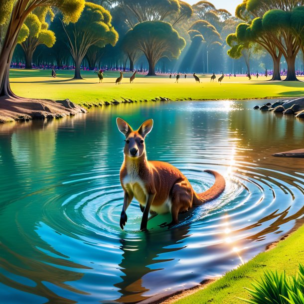 Image of a swimming of a kangaroo in the park