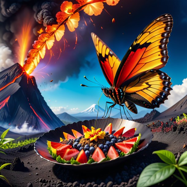 Picture of a eating of a butterfly in the volcano