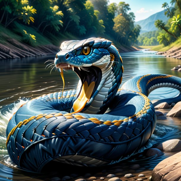 Drawing of a cobra in a jeans in the river