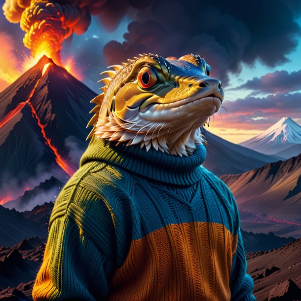 Picture of a pike in a sweater in the volcano