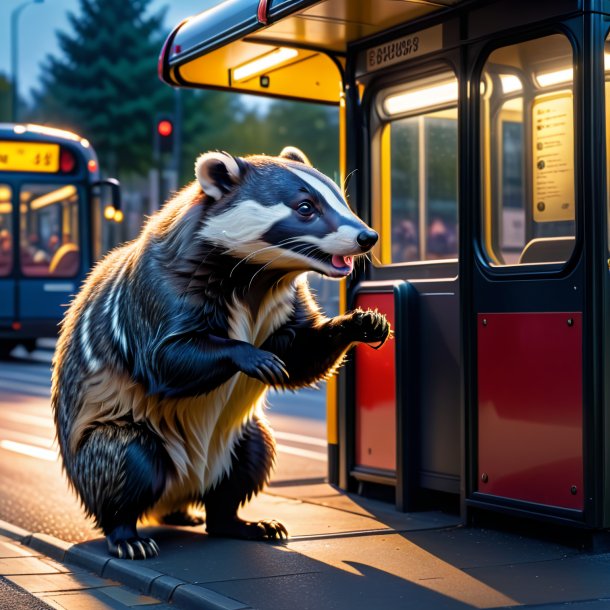 Image of a playing of a badger on the bus stop