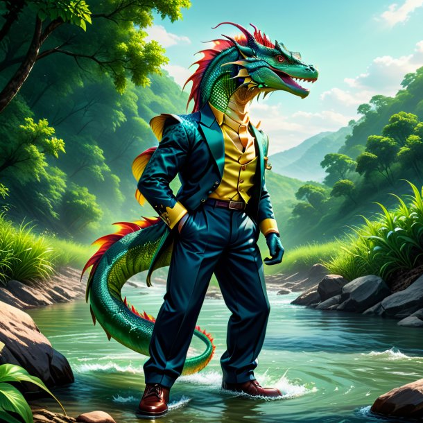 Illustration of a basilisk in a trousers in the river