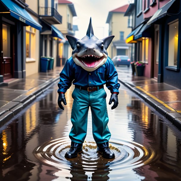 Image of a hammerhead shark in a trousers in the puddle