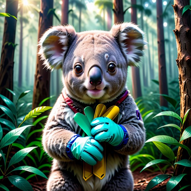 Picture of a koala in a gloves in the forest