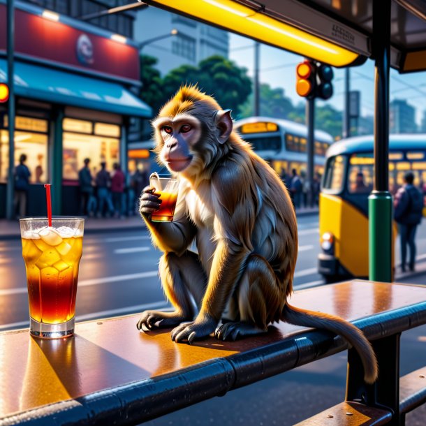 Foto de uma bebida de um macaco na parada de ônibus