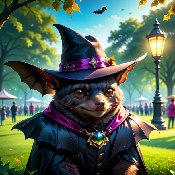 Drawing of a bat in a hat in the park