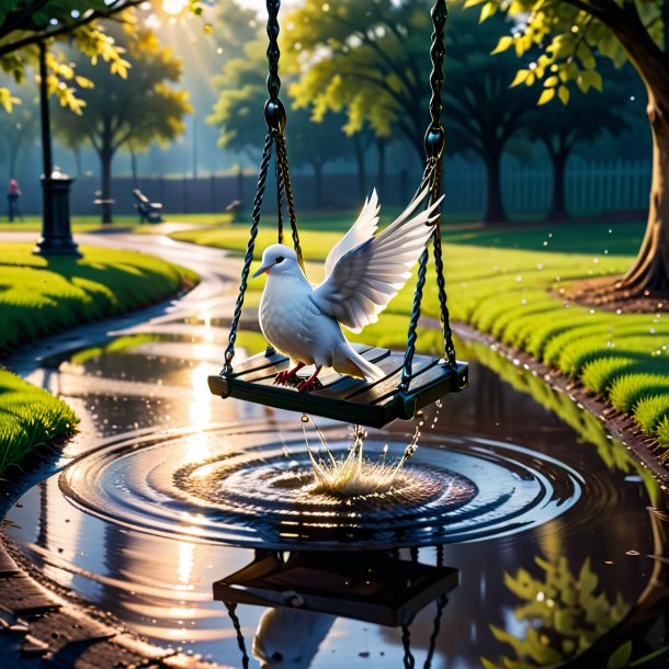 Picture of a swinging on a swing of a dove in the puddle