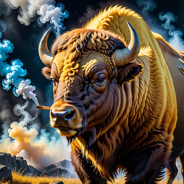 Image of a yellow smoking bison