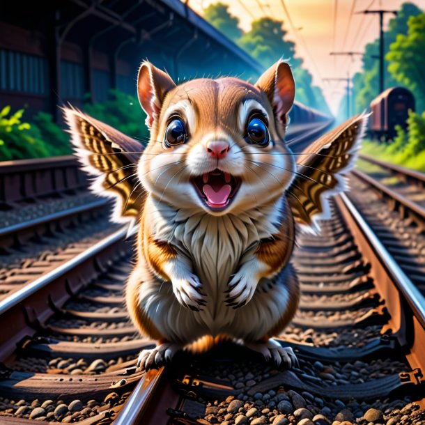 Picture of a crying of a flying squirrel on the railway tracks