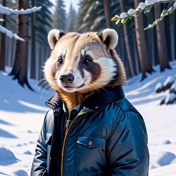 Photo d'un blaireau dans une veste dans la neige