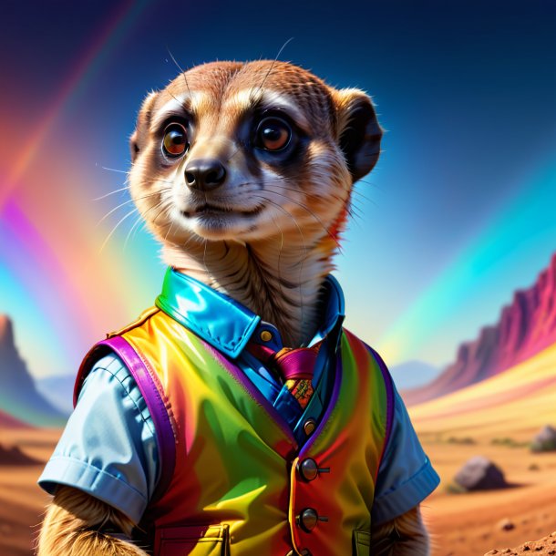 Illustration of a meerkat in a vest on the rainbow