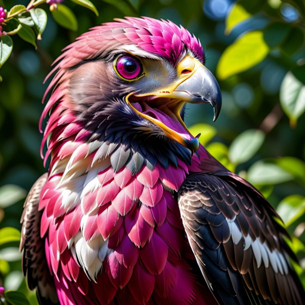 Image of a fuchsia smiling hawk