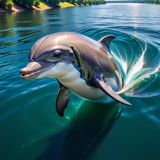 Image of a dolphin in a belt in the river