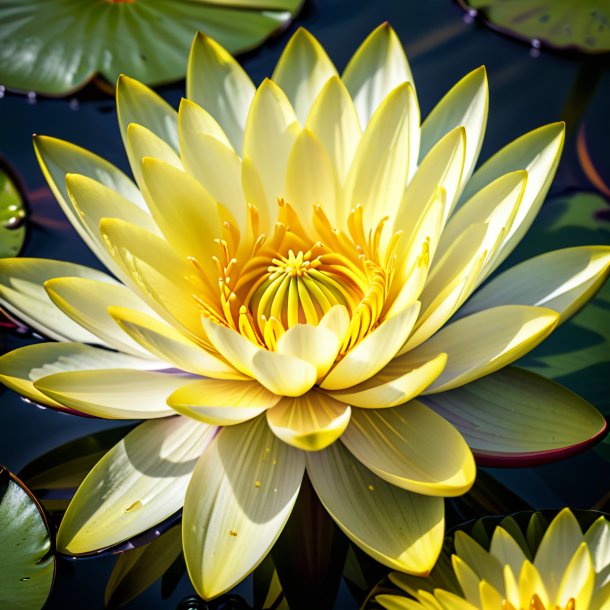 "portrait d'un lis d'eau de prune, jaune"