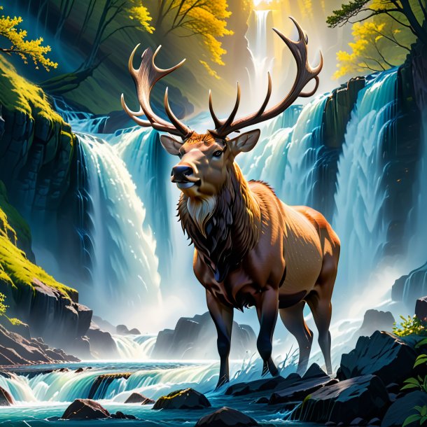 Picture of a threatening of a elk in the waterfall