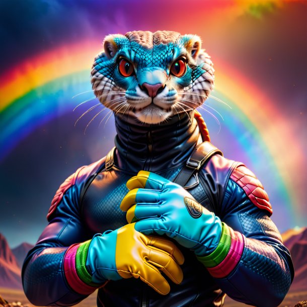 Photo of a cobra in a gloves on the rainbow