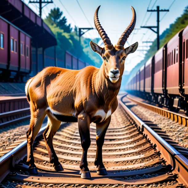 Image of a ibex in a belt on the railway tracks