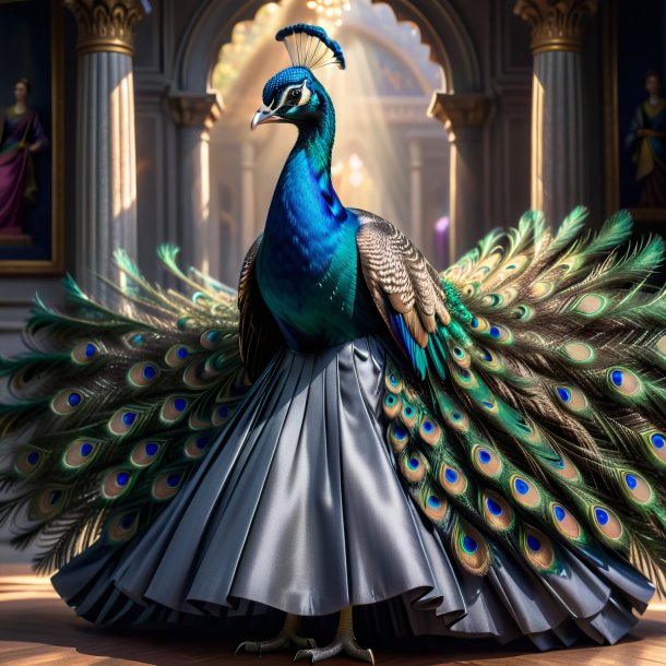 Picture of a peacock in a gray skirt