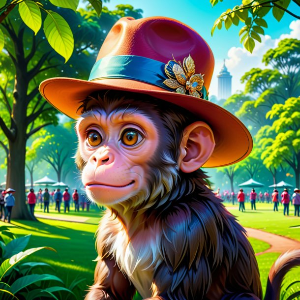 Illustration of a monkey in a hat in the park