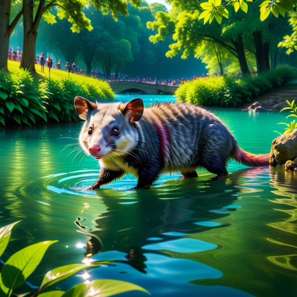 Photo of a swimming of a possum in the park