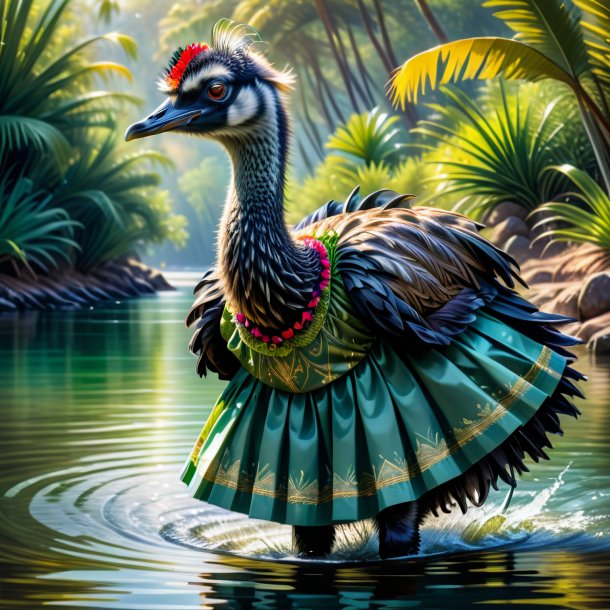 Drawing of a emu in a skirt in the water