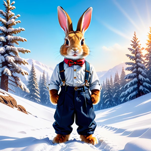 Photo of a rabbit in a trousers in the snow