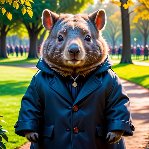 Pic of a wombat in a coat in the park