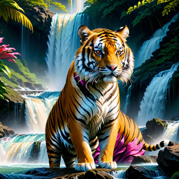 Image of a tiger in a dress in the waterfall