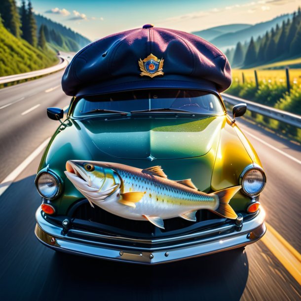 Image of a haddock in a cap on the highway