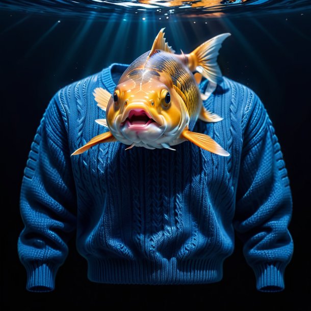 Image of a carp in a blue sweater