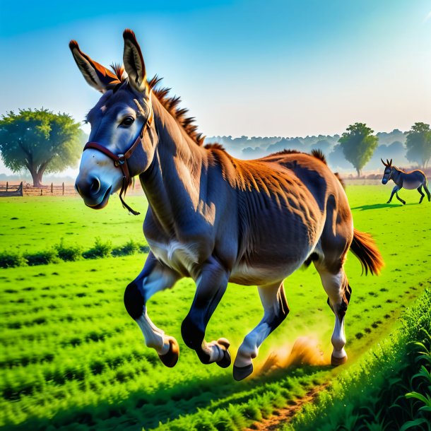 Foto de um salto de um burro no campo