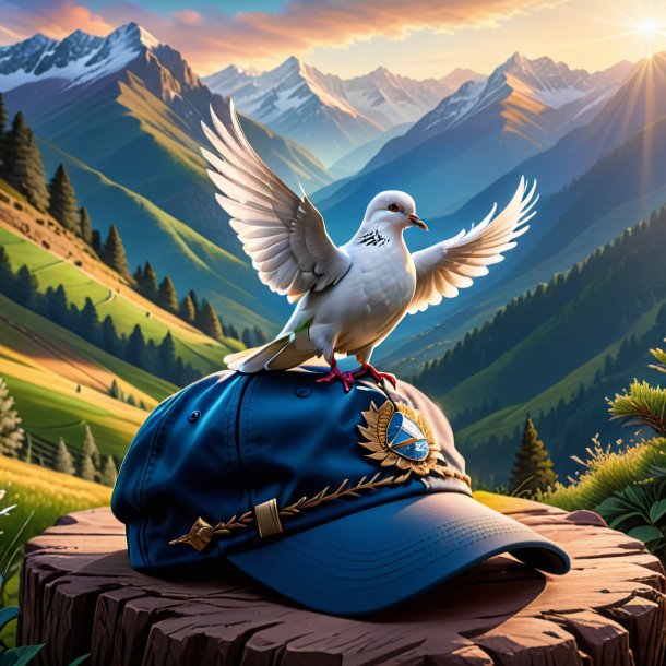 Drawing of a dove in a cap in the mountains