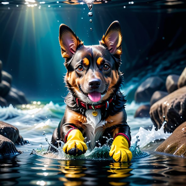 Pic d'un chien dans un gants dans l'eau