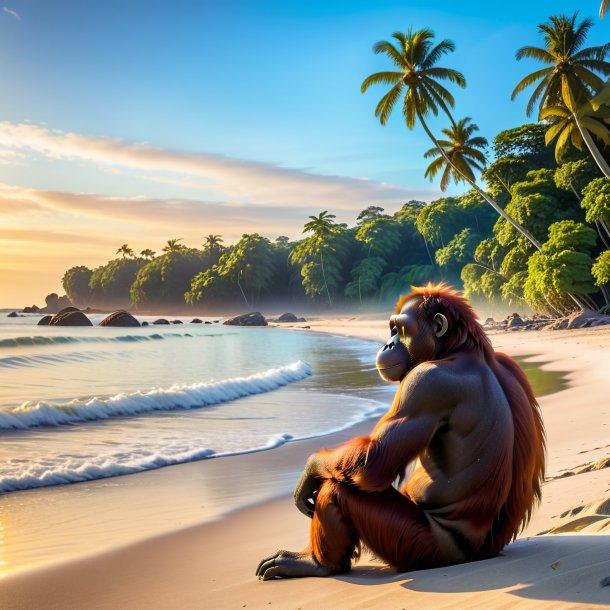 Foto de una espera de un orangután en la playa