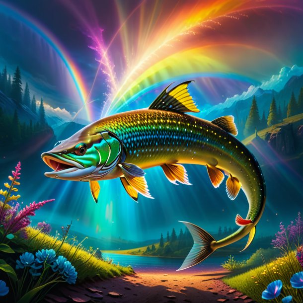 Photo of a dancing of a pike on the rainbow